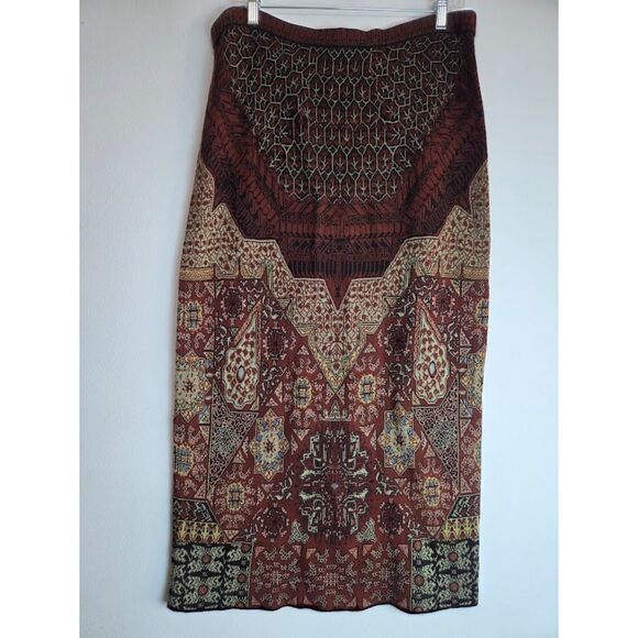 NWT Peruvian Connection Rug Market Red & Brown Tapestry Knit Midi Skirt sz Large - Picture 4 of 9